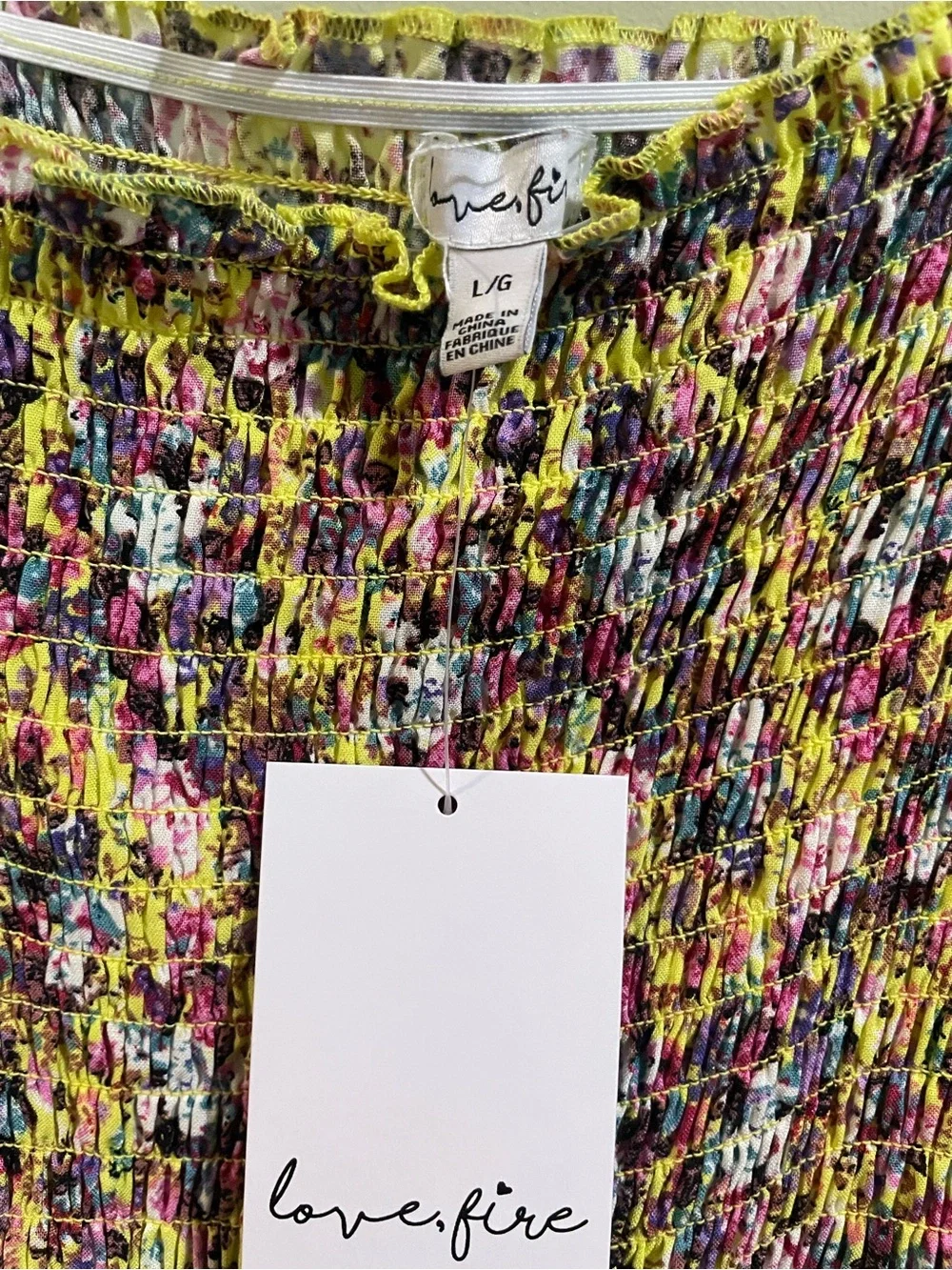 love, Fire Yellow, Purple & Pink Floral Smocked dress